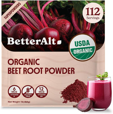 Better Alt Organic Beet Root Powder, USDA Certified - Nitric Oxide Supplement, Beet Juice Powder Superfood for Healthy H