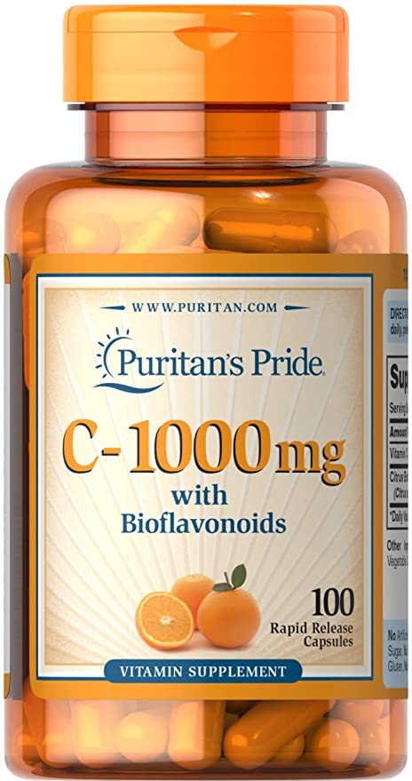 Puritan's Pride Puritans Vitamin C with Bioflavonoids Health and Immune System Support Capsules, Unflavored, 100 Count