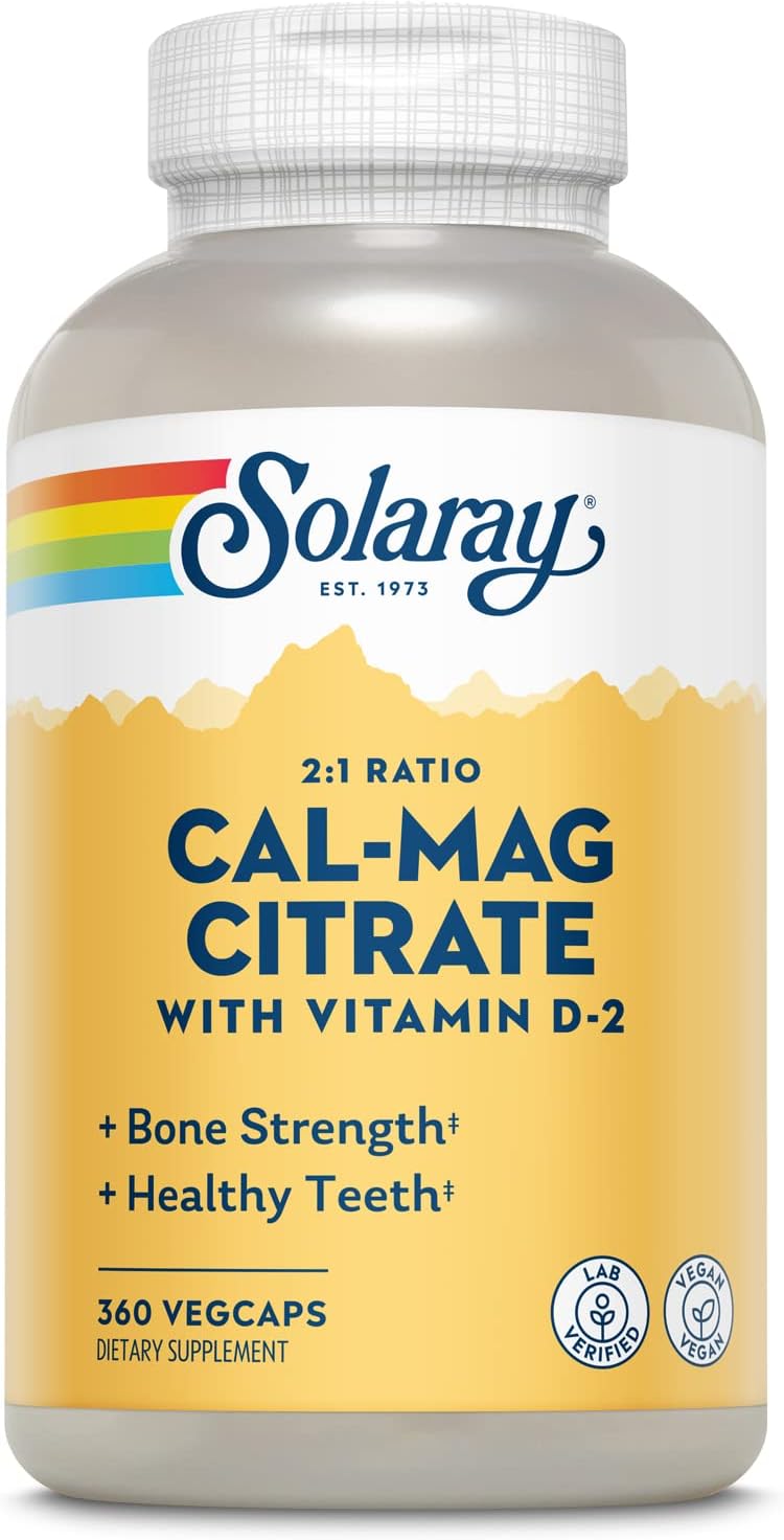 Solaray Calcium Magnesium Citrate 2:1 Ratio with Vitamin D2, Healthy Bone, Muscle & Nerve Support, 60 Serv, 360 VegCaps