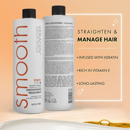 KERAGEN - Brazilian Keratin Smoothing Treatment, Blowout Straightening System for Dry and Damaged Hair - Forte, Sulfate Free - Eliminates Curls and Frizz, Medium to Coarse Hair (16 )