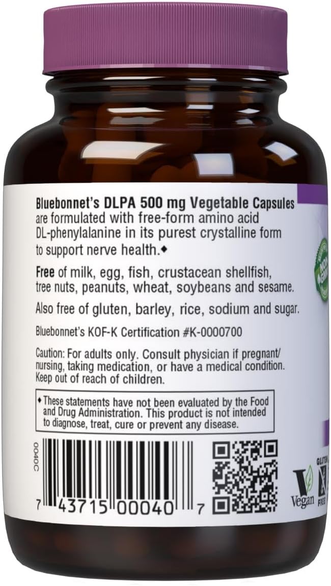 Bluebonnet Nutrition DLPA (DL-Phenylalanine) 500 mg, Free-Form Amino A