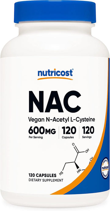Nutricost N-Acetyl L-Cysteine (NAC) 600mg, 120 Vegetarian Capsules - Non-GMO, Gluten Free, Vegetarian Caps