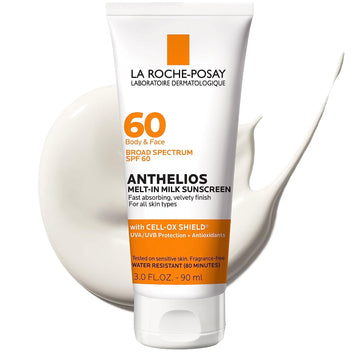 La Roche-Posay Anthelios Melt-In Milk Body & Face Sunscreen SPF 60, Oil Free Sunscreen for Sensitive Skin, Sport Sunscreen Lotion, Sun Protection and Sun Skin Care, Oxybenzone Free