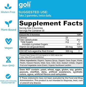 Goli Ashwagandha & Vitamin D Gummy - 60 Count - Mixed Berry,