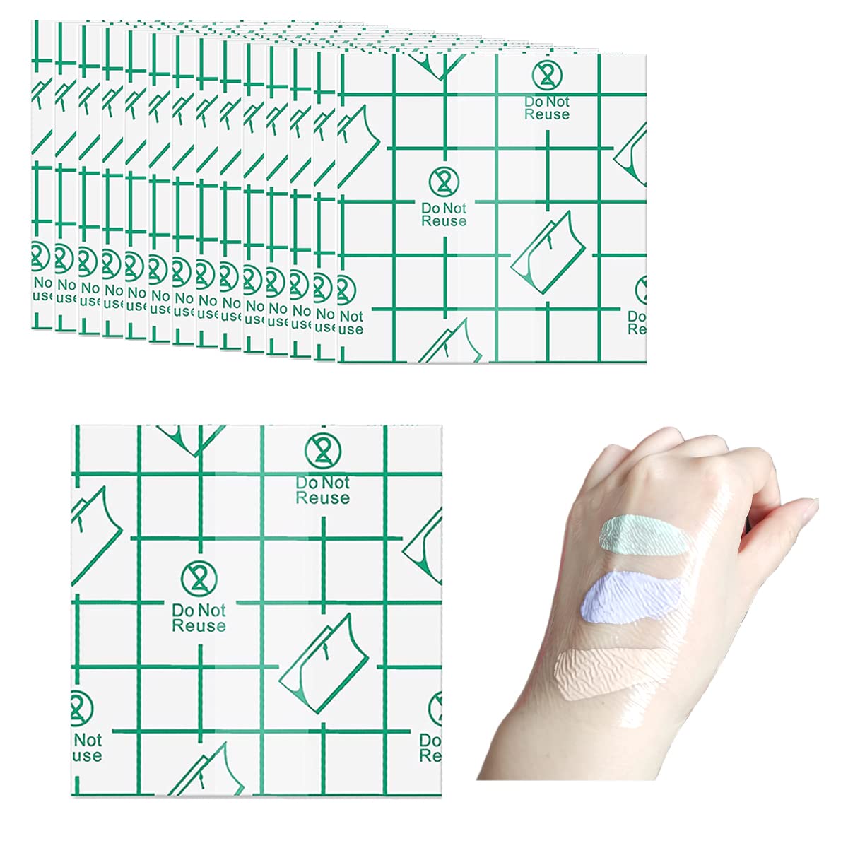 Makeup Mixing Palette 100Pcs Disposable Adhesive Makeup Mixing Tray Makeup Hand Palette Makeup Artist Must Haves Makeup Artist Supplies Transparent Waterproof Makeup Tape for Women Girls (2.8 x 2.8 Inch)