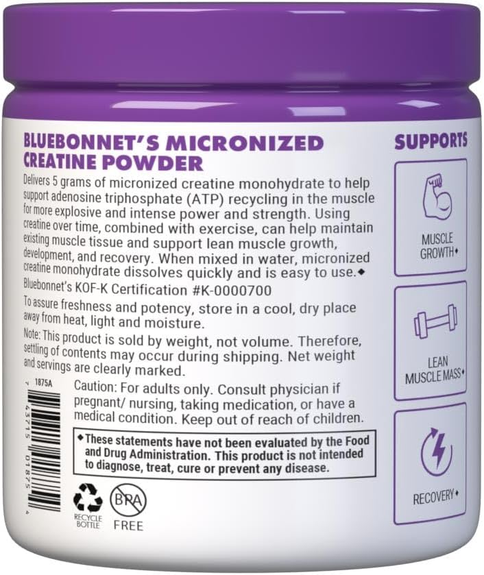 Bluebonnet Nutrition Micronized Creatine Monohydrate 5 g – Supports Le
