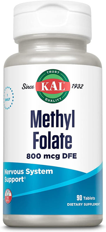 KAL Methyl Folate 800 mcg DFE, 5-MTHF Active Form Vitamin B9, Folic Ac