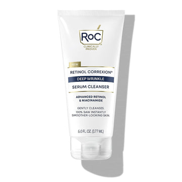 RoC Retinol Correxion Deep Wrinkle Serum Facial Cleanser with Niacinamide for Anti-Aging and Fine Lines, Long-Wear Makeup Remover, Fragrance Free Skin Care, Opthalmologist Tested, 6.0