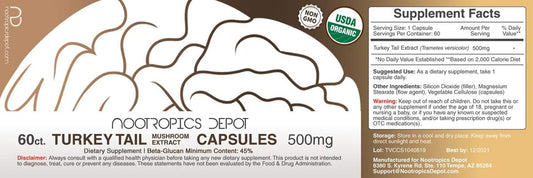 Nootropics Depot Turkey Tail Mushroom Capsules | 500mg | 60 Count | Tr