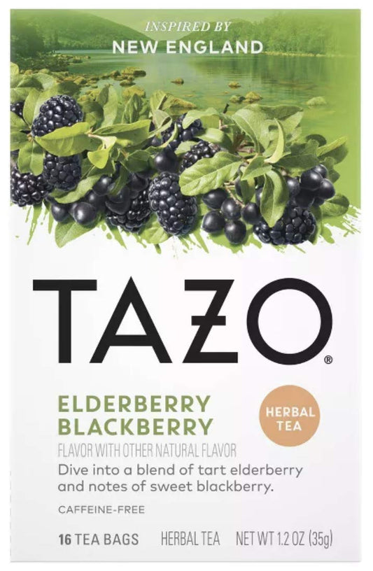 Tazo Foragers Elderberry Blackberry Herbal Tea 16 Count Tea Bags. Caffeine Free. 2 Pack
