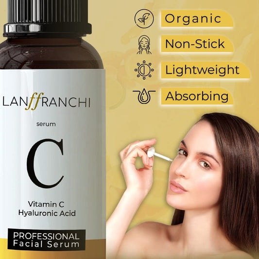 LANFFRANCHI Vitamin C Serum for Face with Hyaluronic Acid-Brightening Serum for Dark Spots, Hydrate, Anti Aging Facial Serum-Smoothing and Brightening Serum for Face, Fine Lines, Wrinkle & Plump Skin