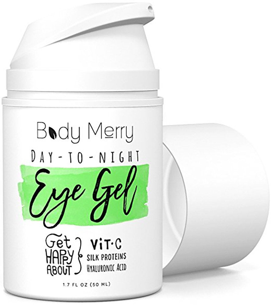 Body Merry Day-to-Night Eye Gel – Anti-Aging Hyaluronic Acid and Vitamin C Treatment – Hydrating Brightener to Lift Puffy Eyes, Dark Circles, Fine Lines and Wrinkles, 1.7