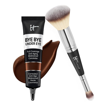 IT Cosmetics Makeup Set - Includes Supersize Bye Bye Under Eye Concealer (45.5 Deep) + Heavenly Luxe Complexion Perfection Concealer Brush (1  ) - with Collagen, Hyaluronic Acid & Antioxidants
