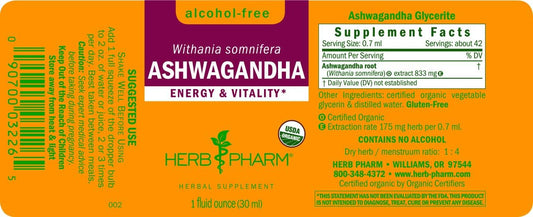 Herb Pharm Certified Organic Ashwagandha Extract Drops for Traditional