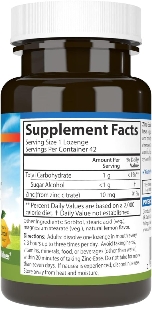 Carlson - Zinc-Ease, Soothing Lenge, Immune Support & Optimal Wellness, Antioxidant, Lemon, 42 Lenges