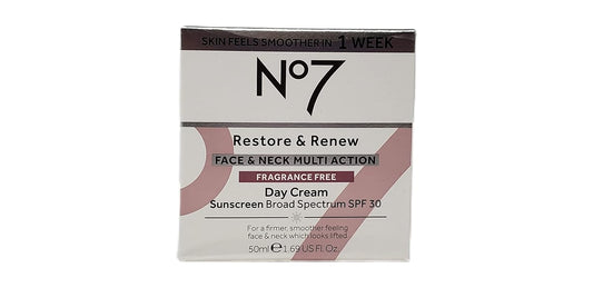 No. 7 No Restore and Renew Face Neck Multi Action Fragrance Free Cream - Day Night Bundle 1.69   Each by SPF 30 in 2 Pack (1.69 ) jt56191