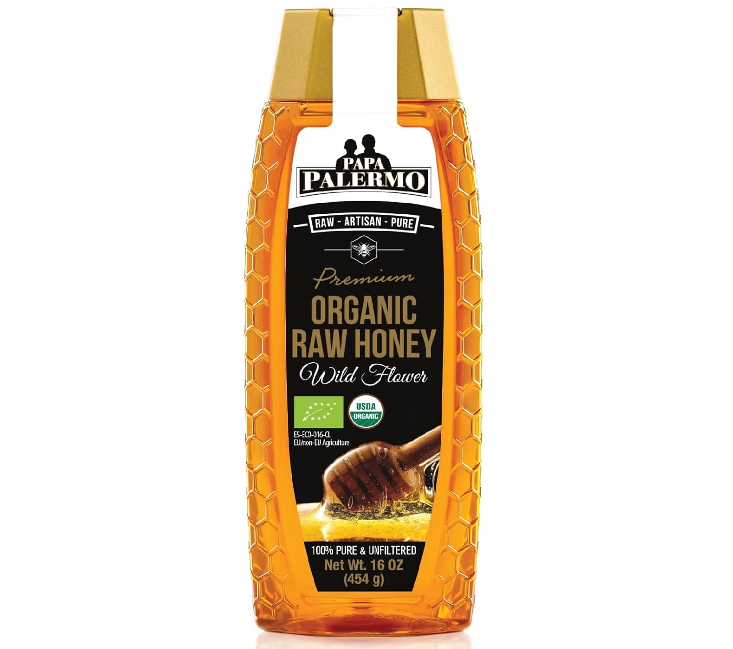 Palermo Organic Honey 100% Wild Flower, Filtered, Raw, 16 Ounce