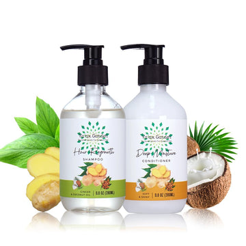 YA'AX Garden Hair Care Set: Routine Shampoo & Conditioner for Women And Men Hair Loss, Sulfate-Free, Coconut & Ginger Infused, Anti-Hair Loss, Pleasant Scent For Hair Cleaning dandruff shampoo