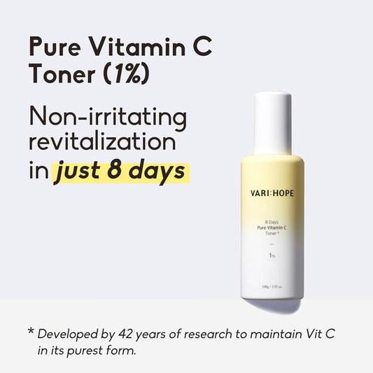 VARIHOPE 8 Days Pure Vitamin C Toner 100 | Korean Skin Care with Vitamin C for Men and Women | Dark Spot Corrector and Pore Minimizer Toner | Hydrating Toner (Pack of 1, 3.38  )