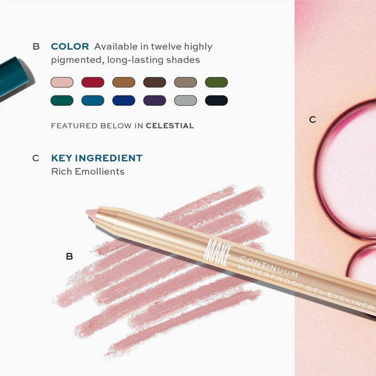 MAKE Continuum Waterproof Gel Eyeliner – Gold Eyeliner Pencil – Smudge-Proof Professional Makeup – Sparkly Taupe Eyeliner Pen, Halo