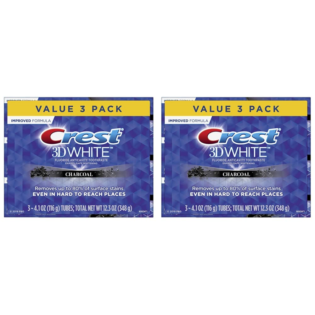 Crest 3D White, Charcoal Whitening Toothpaste, 4.1 , 3 Count (Pack of 2)