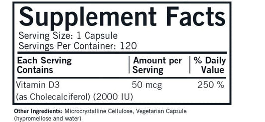 Vitamin D-3 2000 IU Capsules - Hypo - 120 ct