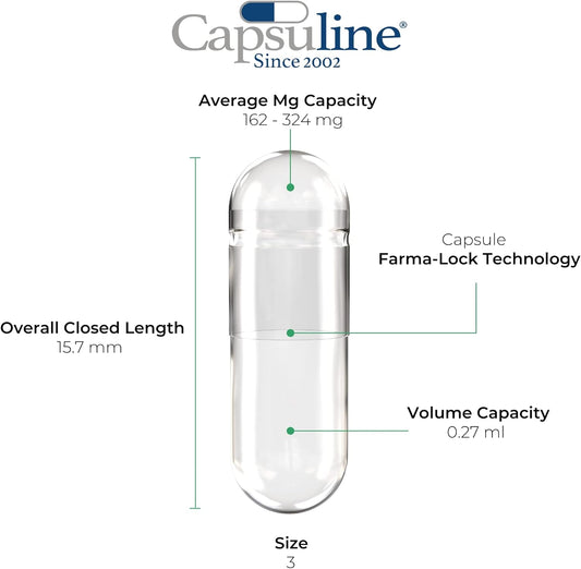 Capsuline Size 3 Gelatin Empty Capsules, 1000 Count, Empty Gel Pill Capsules, DIY Pure Bovine Pill Capsule Filling, Empt