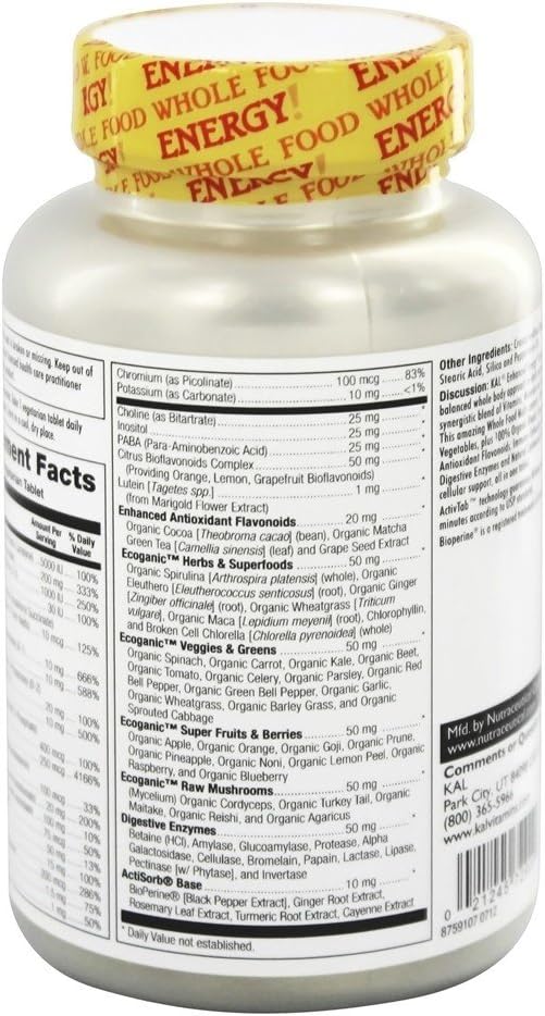 KAL Enhanced Energy Supplements, Once Daily Whole Food Multivitamin fo