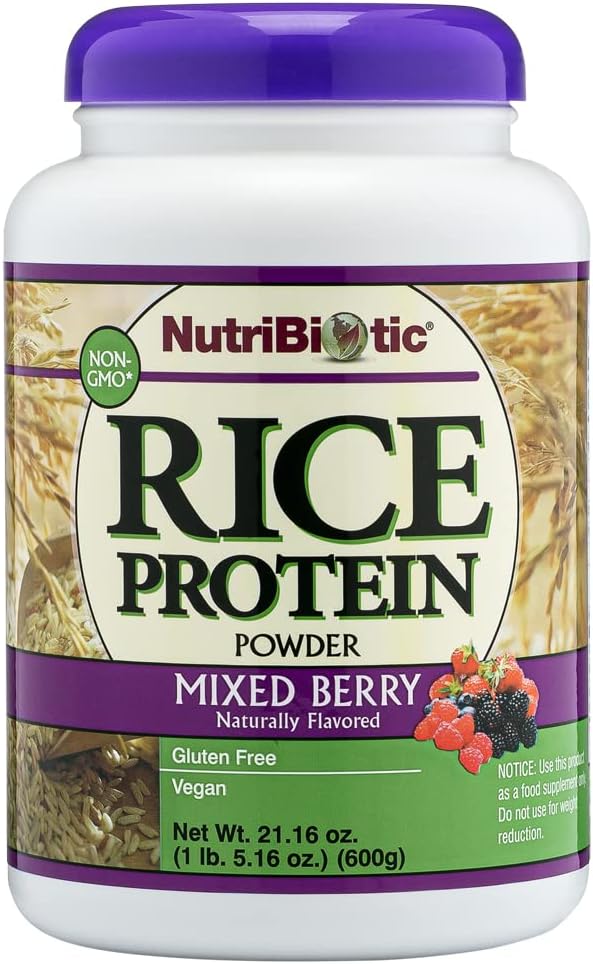 NutriBiotic – Mixed Berry Rice Protein,   (600g) | Low Carb, Keto-Friendly, Vegan, Raw Protein Powder | Grown & Processed Without Chemicals, GMOs or Gluten | Easy to Digest & Nutrient-Rich
