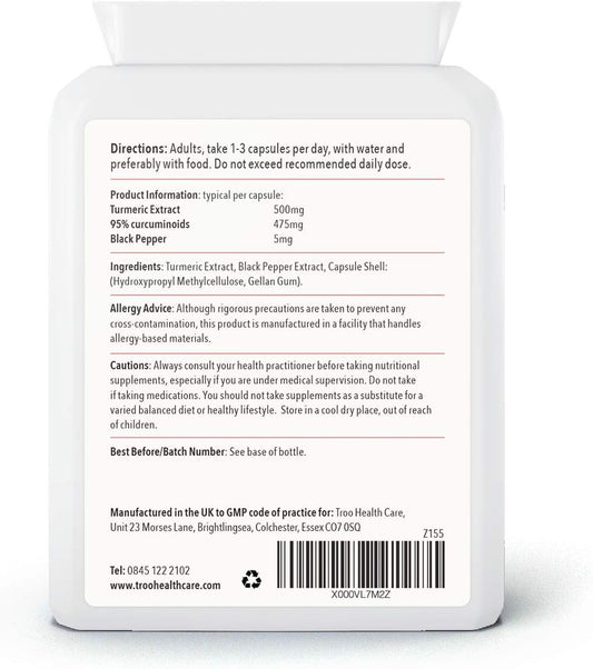 Turmeric Supplement (500 mg) - 60 Capsules with Black Pepper Extract P80 Grams