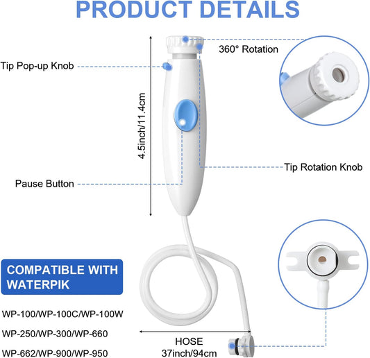 Oral Hygiene Accessories Standard Water Hose Plastic Handle with Water osser Replacement Jet Tip, Compatible with Waterpik Oral Irrigator WP-100 WP-300 WP-660 WP-900 (4 Pieces)