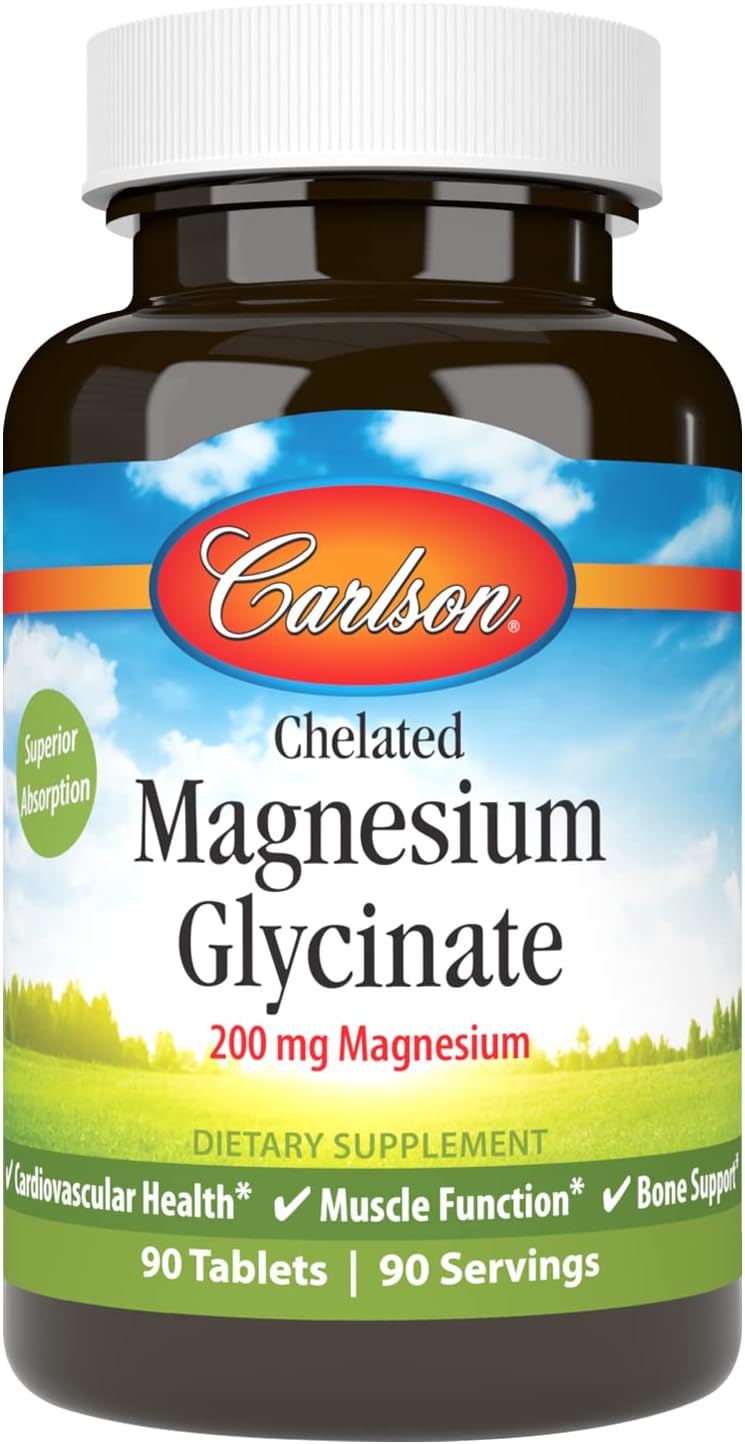 Carlson - Chelated Magnesium, 200 mg - Superior Absorption, Heart & Muscle Function, Bone Support, 90 tablets