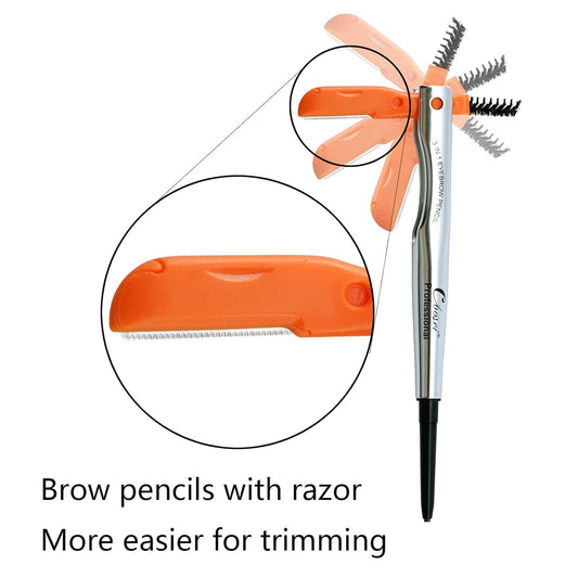 Coosei 3-in-1 Best Waterproof Eyebrow Mapping Pencil Light Brown Color Make up Brow Pencil with Brush and Razor Shaver for Contouring Brows