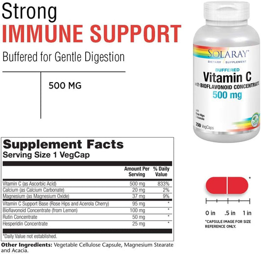 SOLARAY Vitamin C w/Bioflavonoid Complex 500mg Buffered for Easy Diges