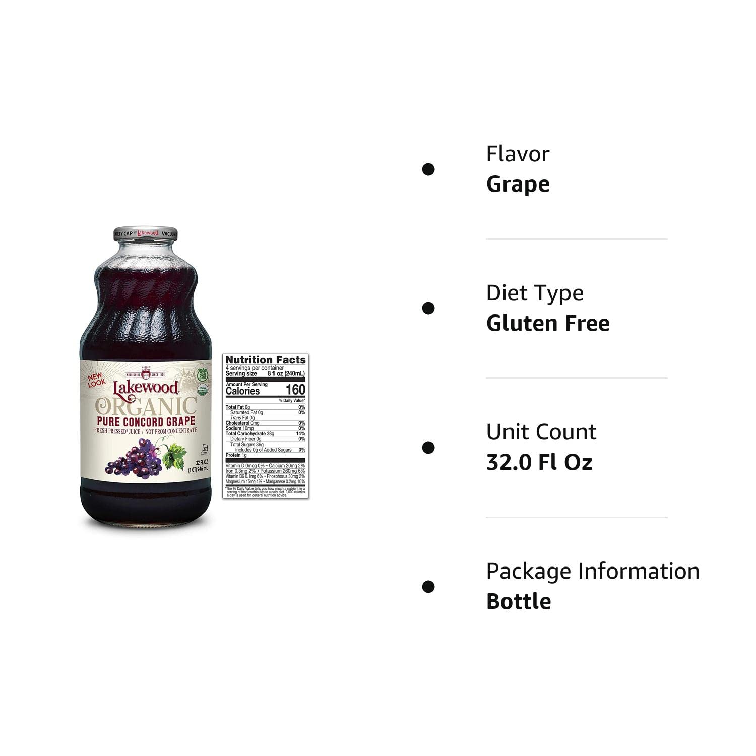 Lakewood Organic Pure Concord Grape Juice, 32 oz