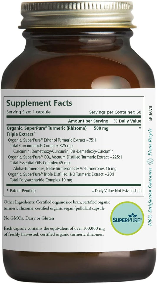 Pure Synergy SuperPure Turmeric Extract | 60 Capsules | USDA Organic |