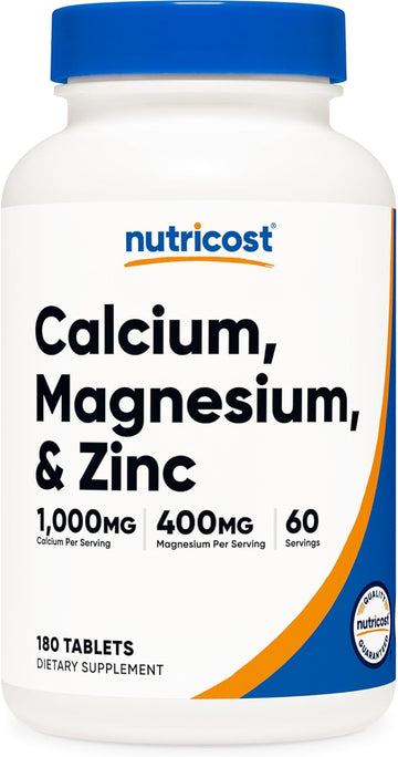 Nutricost Calcium, Magnesium & Zinc Tablets 1,415 mg, 180 Tablets - Vitamin/Mineral Blend Supplement, 60 Servings - Glut