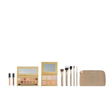 Sigma Beauty Ambiance Complete Collection - 14 Buttery Eyeshadow Powders, Highlighter Palette with 6 Metallic Highlighters, 2 Hydrating Lip Gloss, and 5 Makeup Brushes - Full Makeup Set with Beauty Bag Included