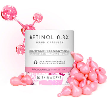 SKINWORKS Retinol Anti Aging Serum Capsules for Face, Retinol Cream for Smoothening Fine Lines & Wrinkles with Vitamin E, Firming for Face Under Eye, Unscented, 30 Capsules, 0.41   (BIODEGRADABLE)