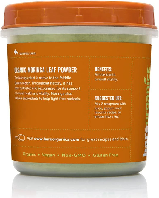 BareOrganics Moringa Leaf Superfood Powder, Organic, Vegan Supplement,