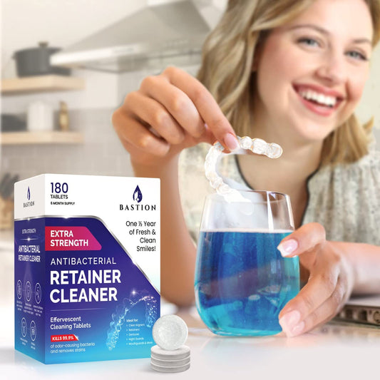 Retainer Cleaner & Denture Cleanser - 180 Effervescent Tablets - 6 Month Supply - Removes Stains, Discoloration, Odors, & Plaque - Clear Aligners, Mouth & Night Guard, All Dental/Oral Appliances