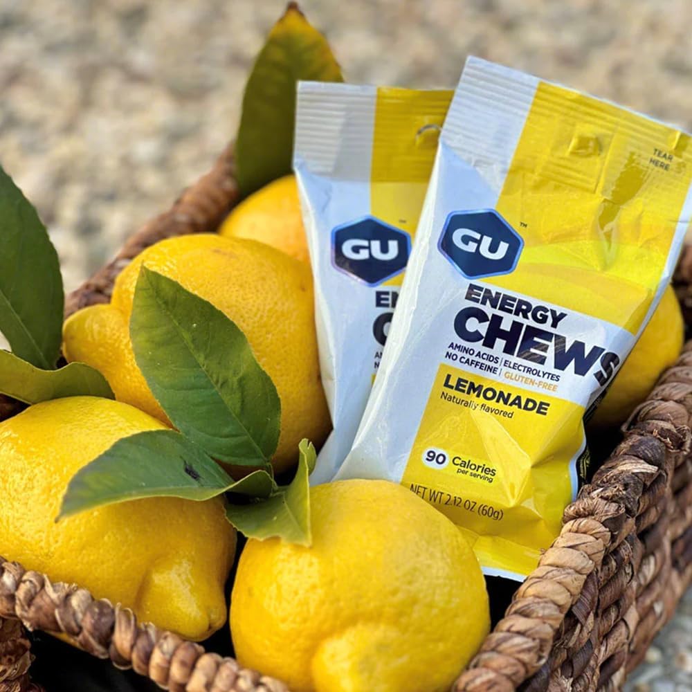 GU Energy Chews, Lemonade Energy Gummies with Electrolytes, 12 Bags (2