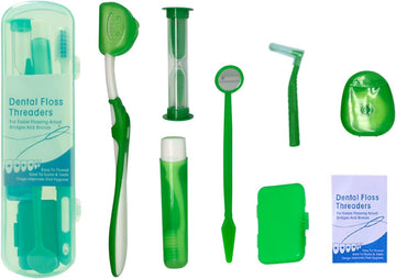 Boxed Portable Orthodontic Care Kit Orthodontic Toothbrush Kit for Braces for Orthodontic Patient Travel Oral Care Kit Dental Travel Kit Interdental Brush Dental Wax Dental oss (8 Pcs/Pack)-Green