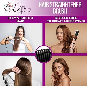 ELITE HAIR TOOLS Hair Straightener Brush - at Iron Comb with Negative Ions in One! Perfect Wand for Thick, Curly & Frizzy Hair