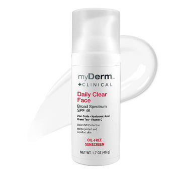 myDerm CLINICAL Daily Clear Face SPF 46 Mineral Sunscreen - 1.7 - Formulated with Zinc Oxide & Niacinamide, Fragrance Free Sunscreen for All Skin Types - Body and Facial Skin Care Products