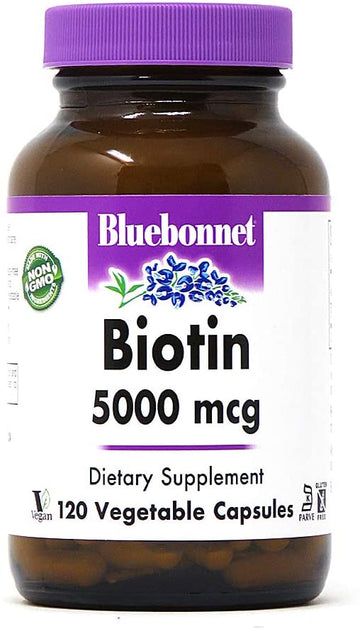 Bluebonnet Nutrition Biotin 5000 Mcg Vegetable Capsules, Biotin is a B Vitamin That Helps Make Keratin, Vegan, Vegetarian, Non GMO, Gluten Free, Soy Free, Milk Free, Kosher