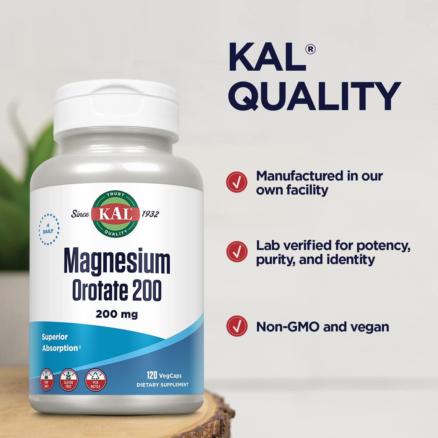 KAL Magnesium Orotate 200 mg, Superior Absorption Formula, Chelated Ma