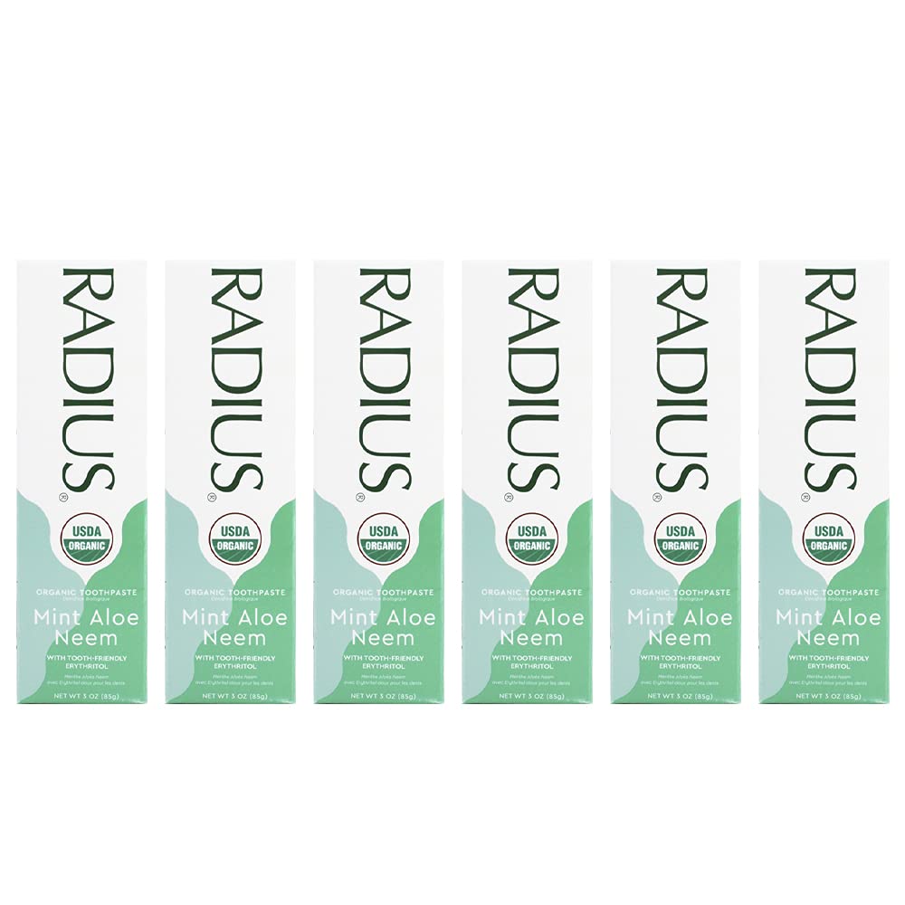 RADIUS - Organic Coconut Oil Toothpaste, USDA Organic Certified (Mint Aloe Neem, 3 , 6pack)