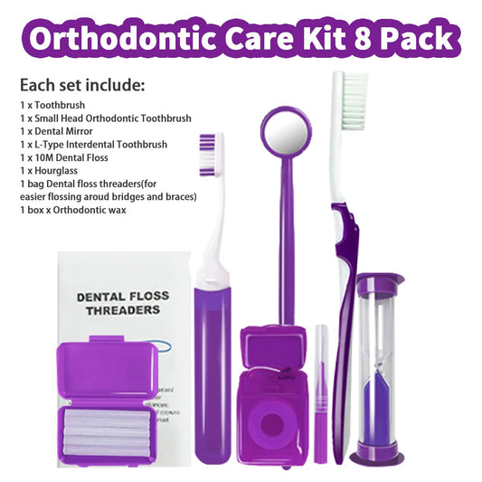 Braces Cleaning Kit for Teeth, Portable Orthodontic Toothbrush Kit Oral Care Dental Travel Kit - Interdental Brush Dental Wax Dental oss Toothbrush Box (Purple B)