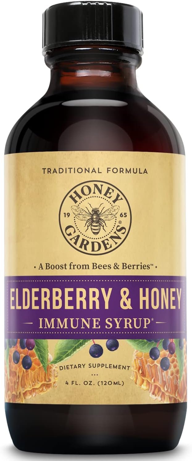 Honey Gardens Elderberry Syrup with Grade A Raw Honey, Propolis, Organ